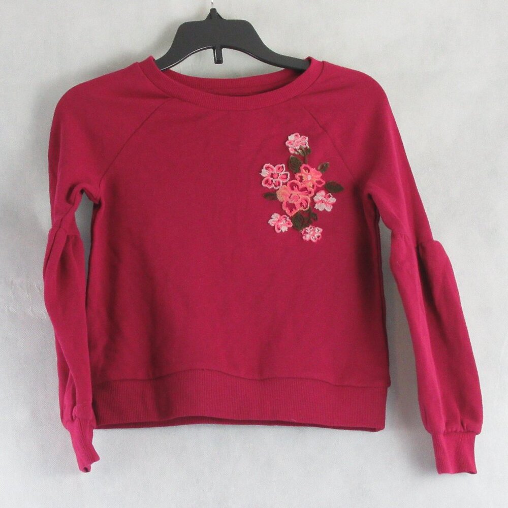 Epic Threads Big Girls Floral Pullover Sweatshirt, Crimson Autumn Red, Small